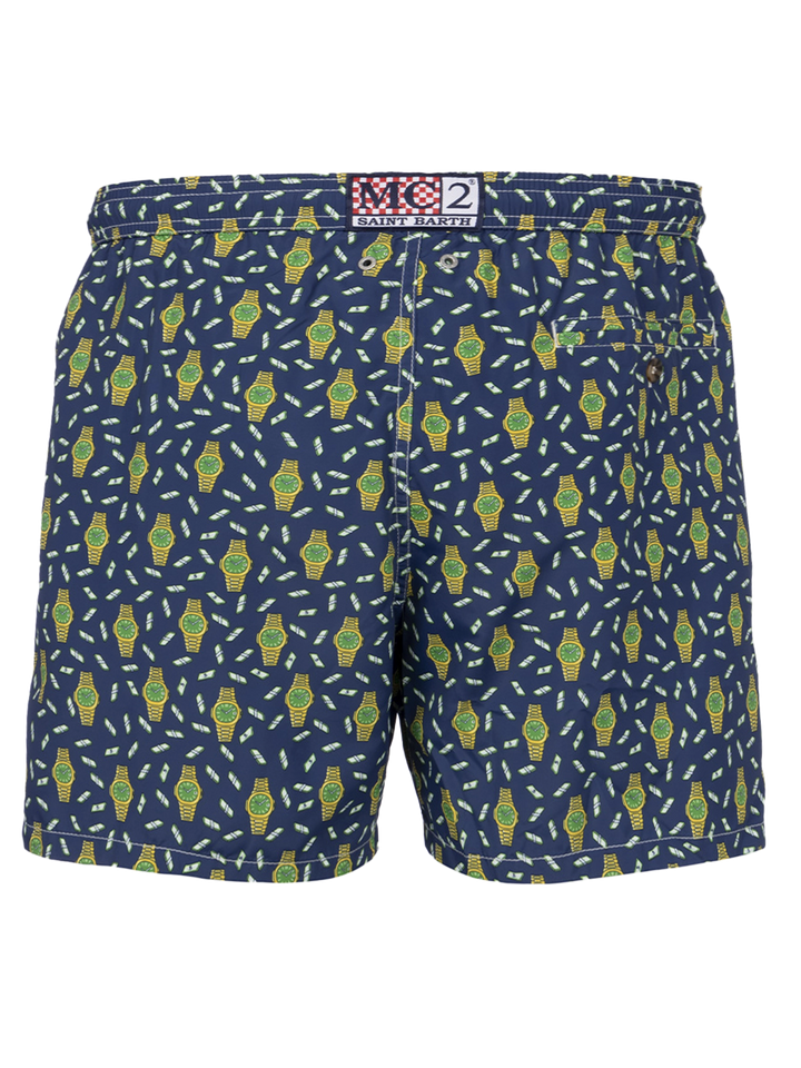 Man lightweight fabric swim-shorts Lighting Micro Fantasy with watches print - MC2 Saint Barth