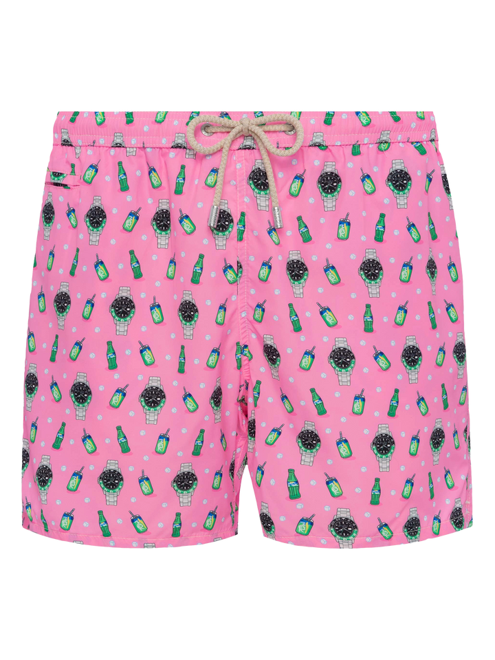 Badeshorts aus leichtem Stoff „Lighting“ mit Uhren-Print