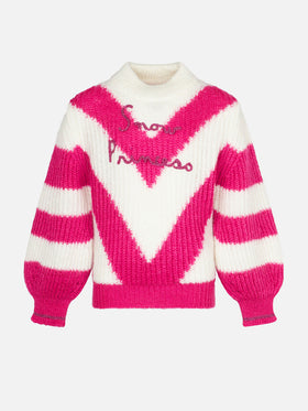 Girl boxy shape soft sweater with Snow Princess embroidery - MC2 Saint Barth