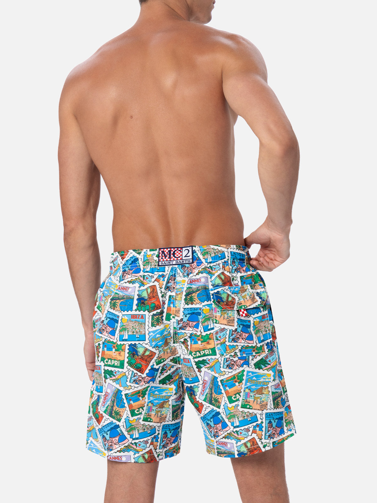 Man mid-length Gustavia swim-shorts with postcard mix print | ALESSANDRO ENRIQUEZ SPECIAL EDITION - MC2 Saint Barth