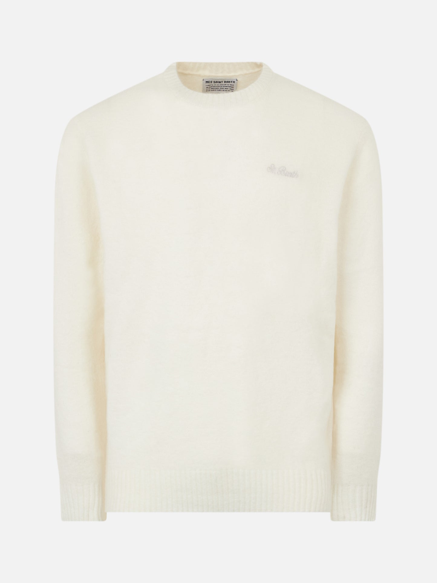 Pull homme en laine stretch blanche avec broderie St. Barth