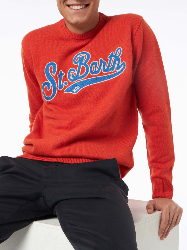 Man crewneck orange sweater with St. Barth embroidery - MC2 Saint Barth