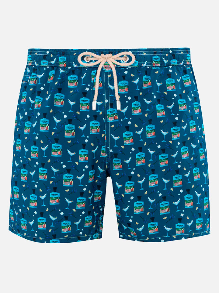 Herren-Badeshorts aus leichtem Stoff Lighting Micro Fantasy mit Gin Tonic Portofino Gin-Aufdruck | PORTOFINO DRY GIN SONDEREDITION