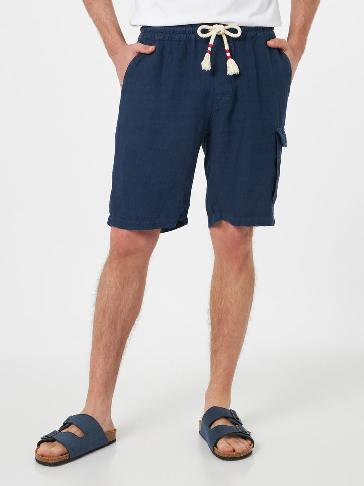 Bermuda da uomo Marseille in lino blu navy