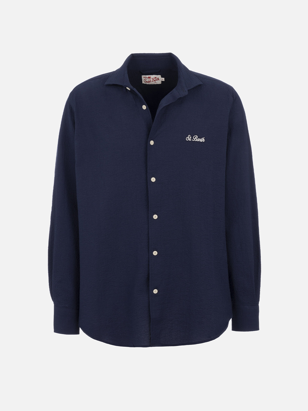 Man seersucker blue cotton shirt Pamplona - MC2 Saint Barth