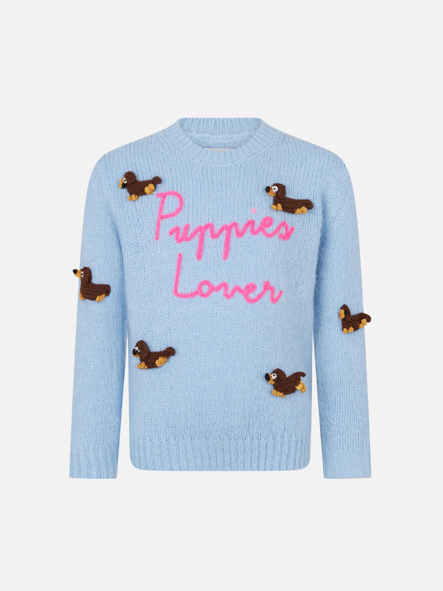 Girl crewneck soft sweater with dogs crochet patch and Puppies Lover embroidery - MC2 Saint Barth