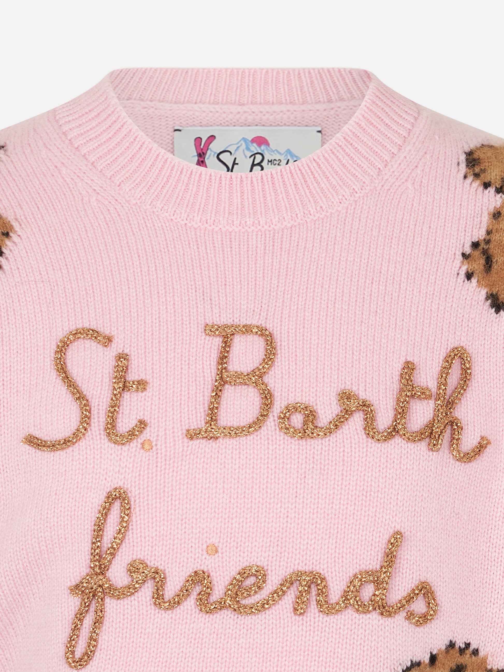 Girl crewneck soft ribbed sweater with St. Barth Friend embroidery - MC2 Saint Barth