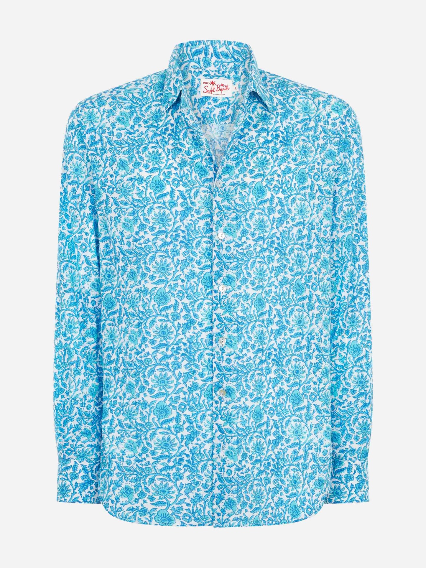 Man muslin cotton Sikelia shirt with flower print - MC2 Saint Barth