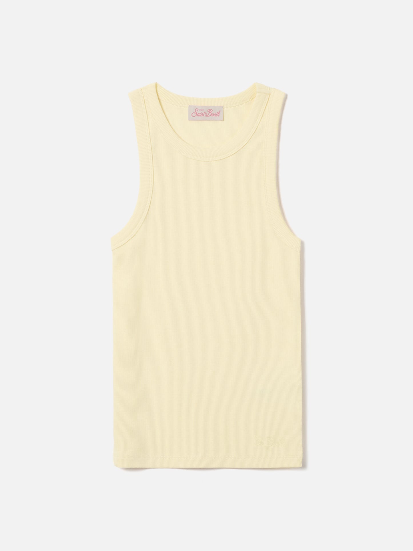 Yellow ribbed Ada tank top with embroidery