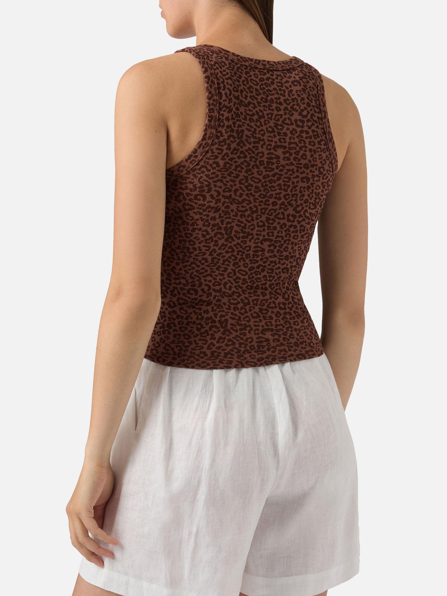 Camiseta de tirantes Ada acanalada con estampado de leopardo y bordado