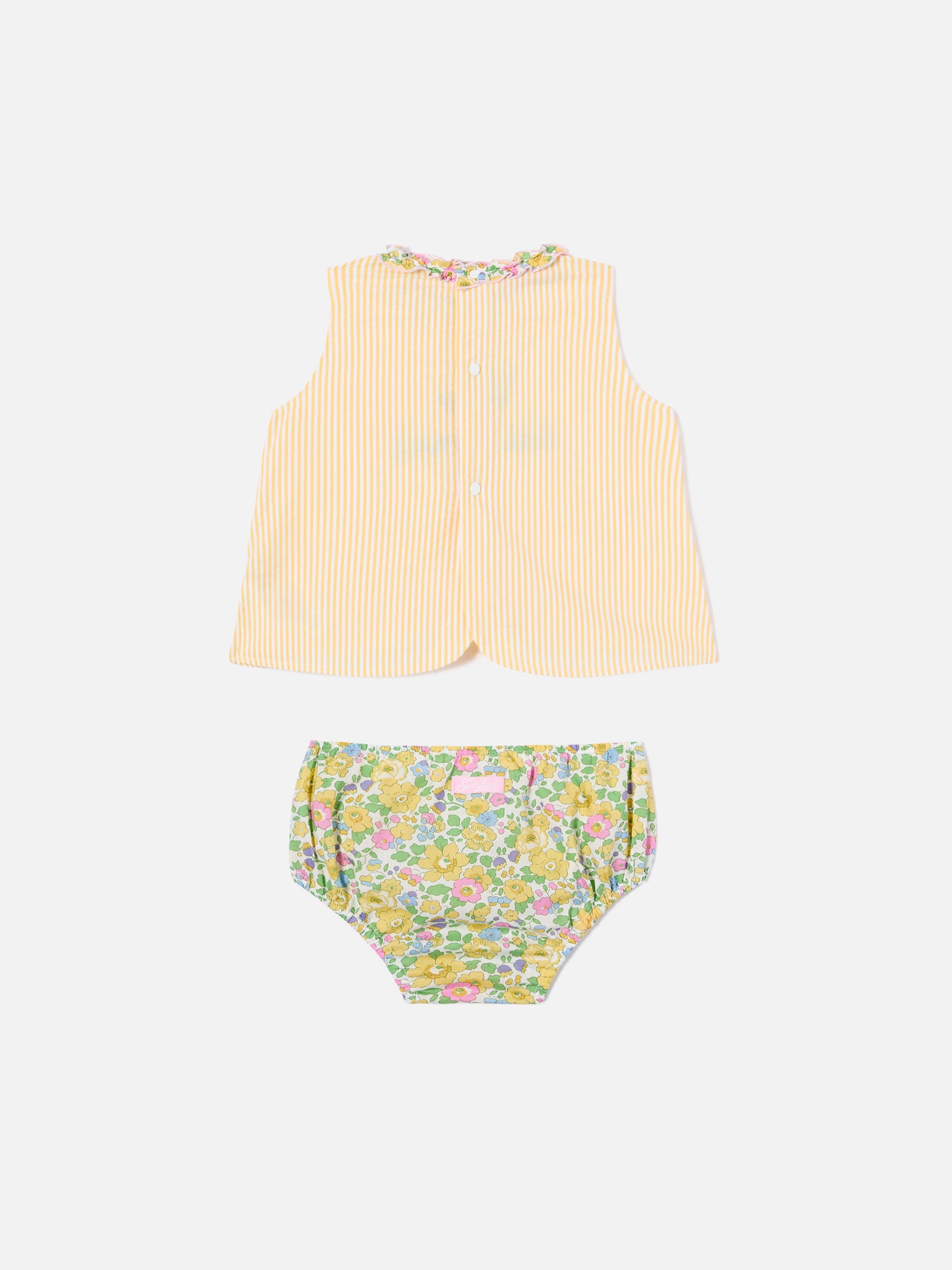 Conjunto Abbie de top y cubrepañal con bordado Vado dai nonni | Made with Liberty Fabric
