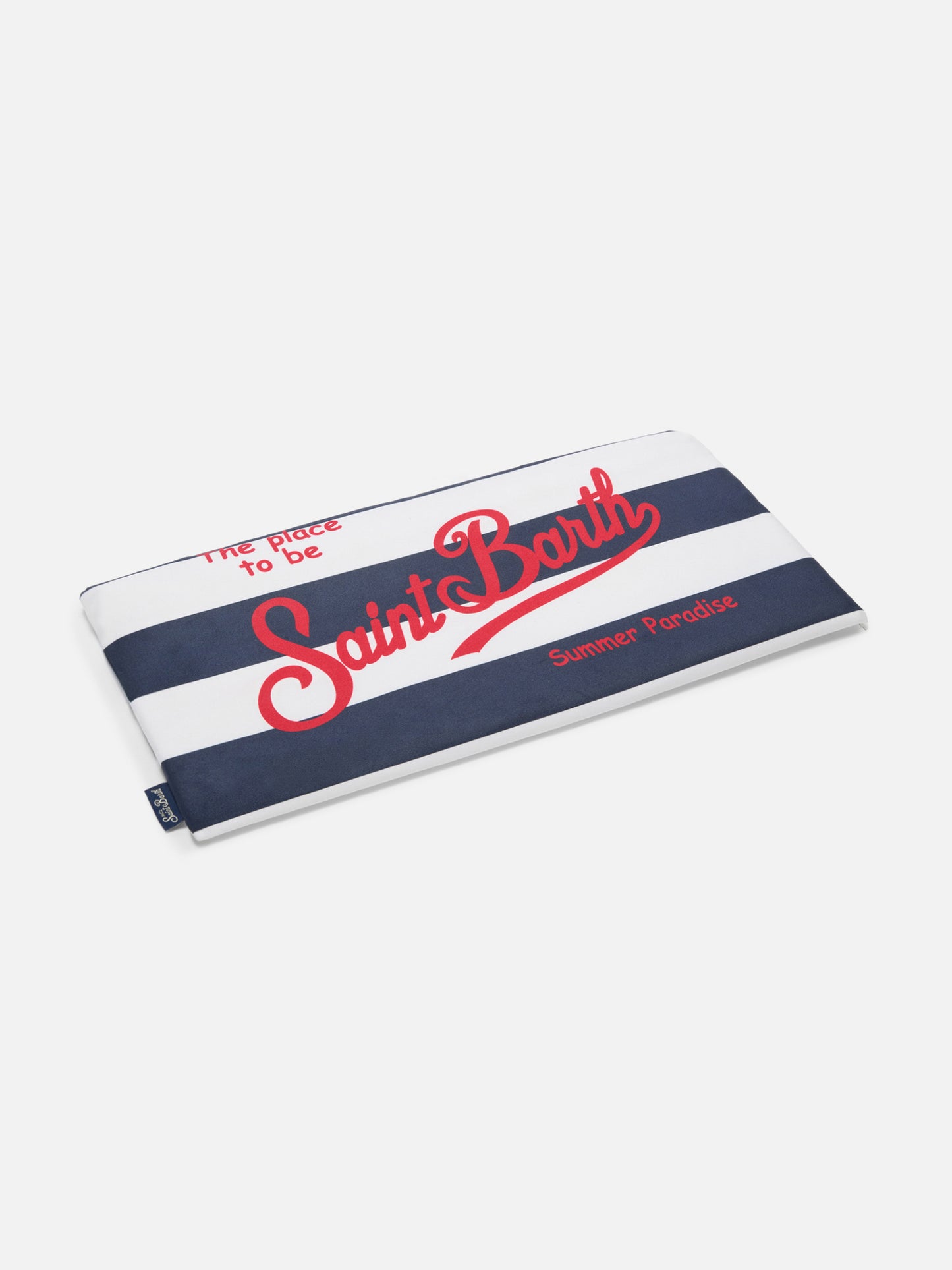 Serviette de plage Aidan à rayures bleues et blanches avec logo