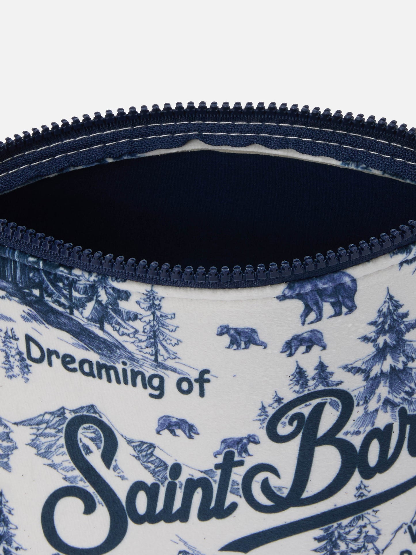 Aline-Pouch aus Stoff in Wolloptik mit Toile-de-Jouy-Muster