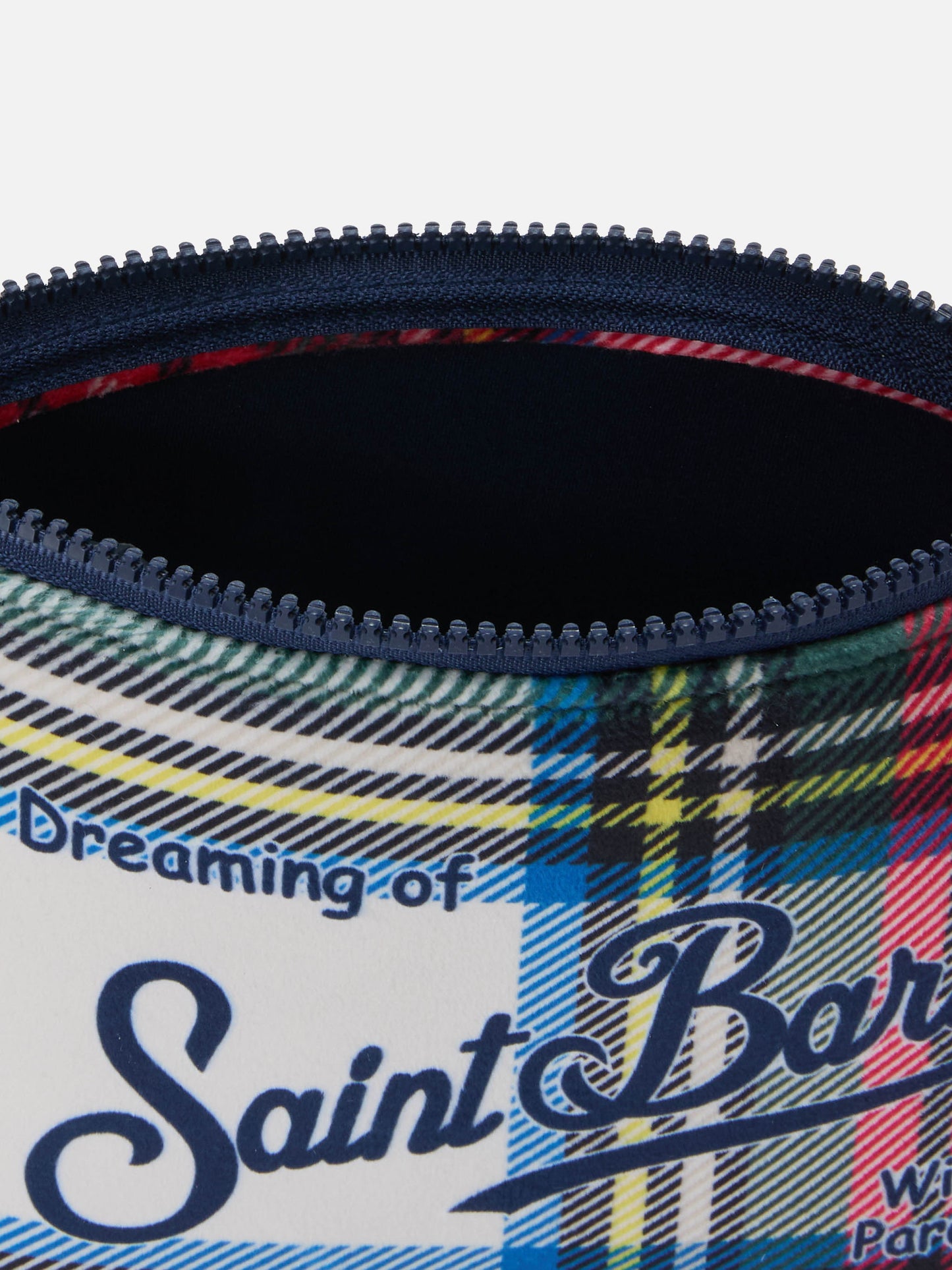 Aline-Pouch aus Stoff in Wolloptik mit weißem Tartanmuster