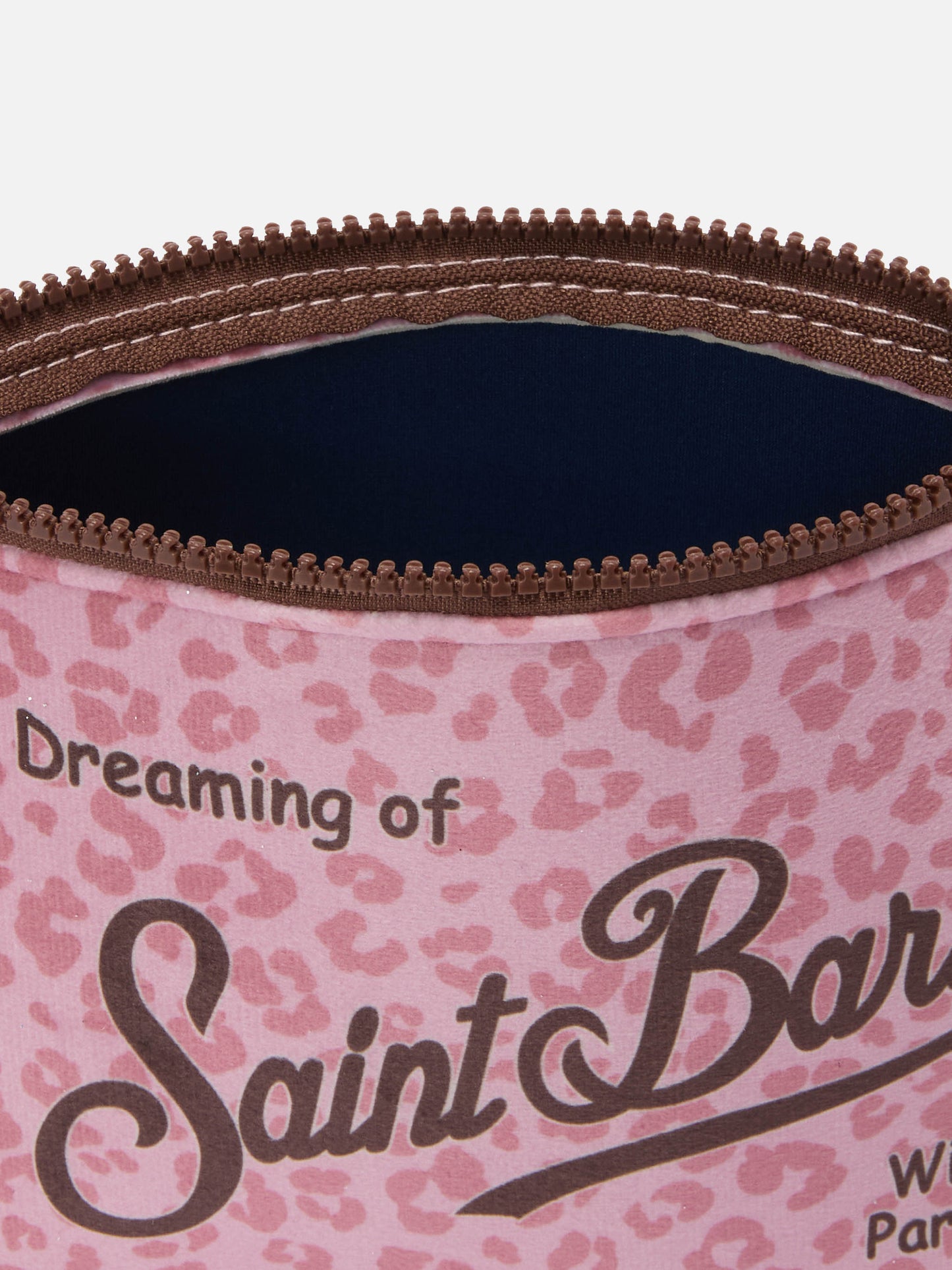 Aline Pouch in wool-effect fabric with pink leopard print