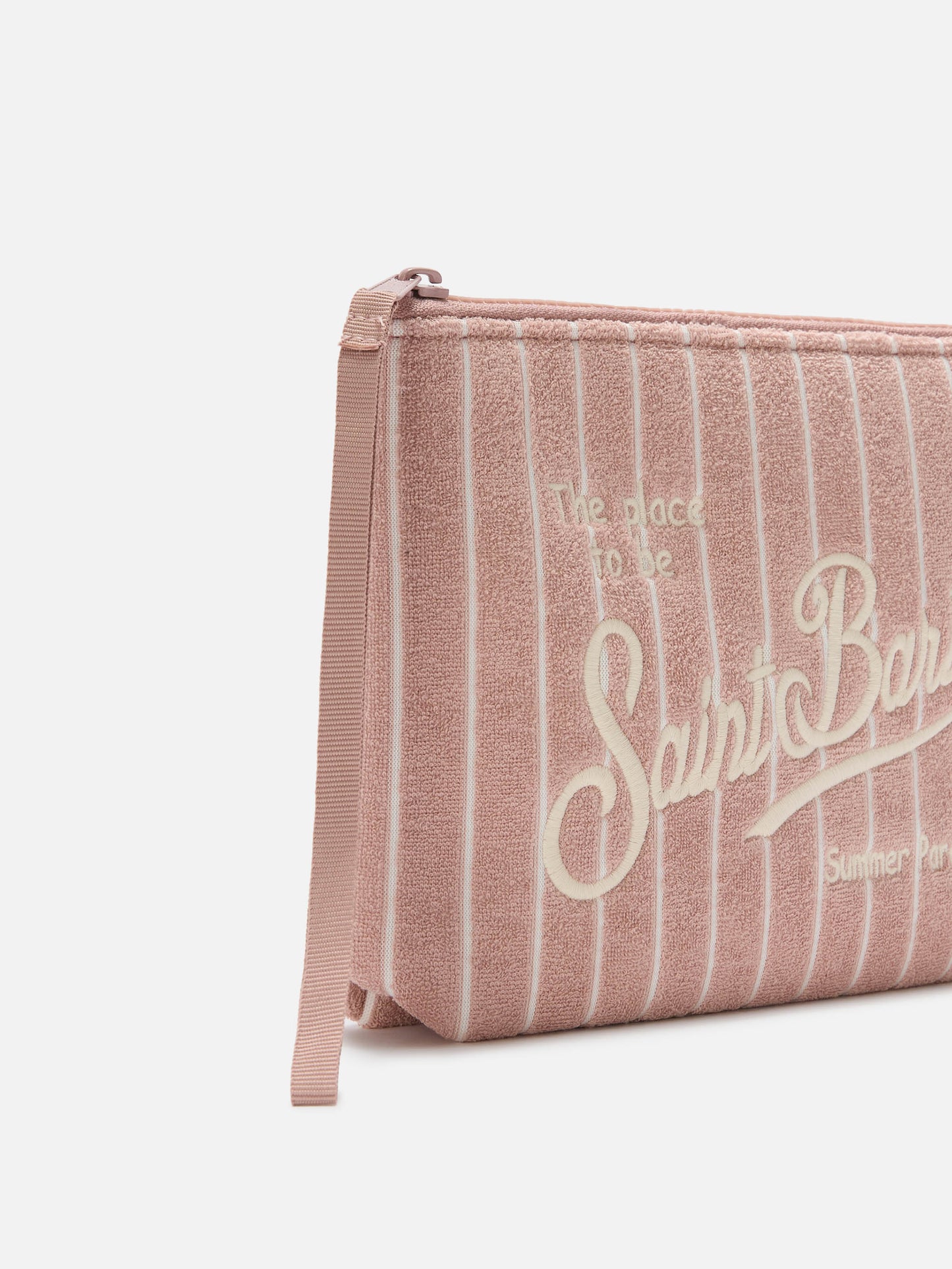 Pouch Aline de efecto rizo rosa claro con motivo de rayas en relieve