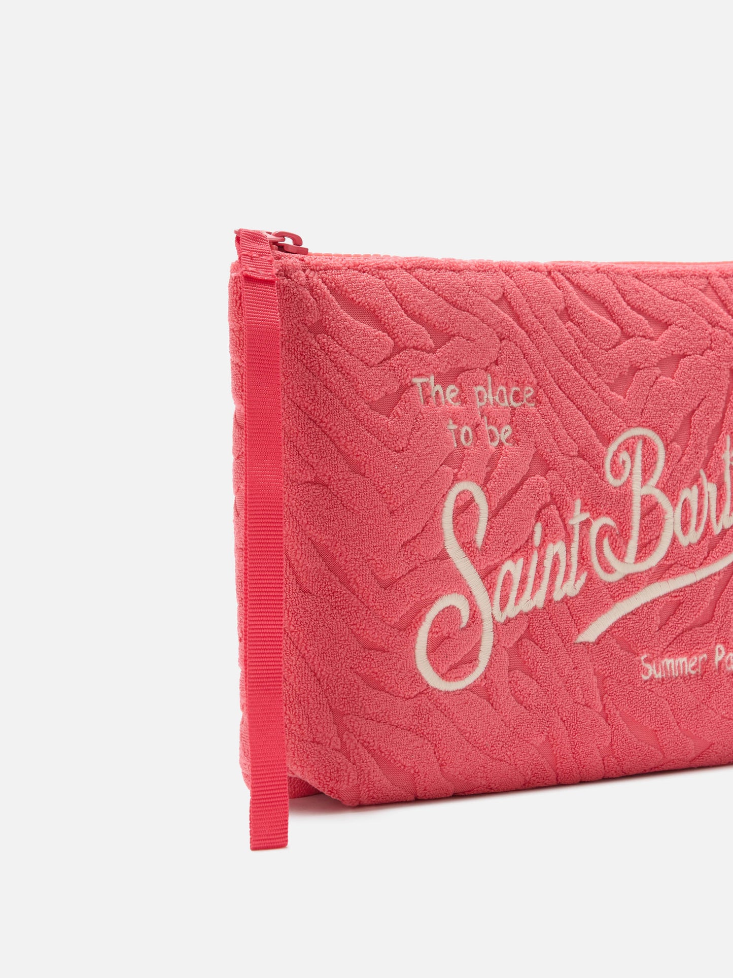 Pochette Aline de rizo en rojo coral con motivo de cebra en relieve