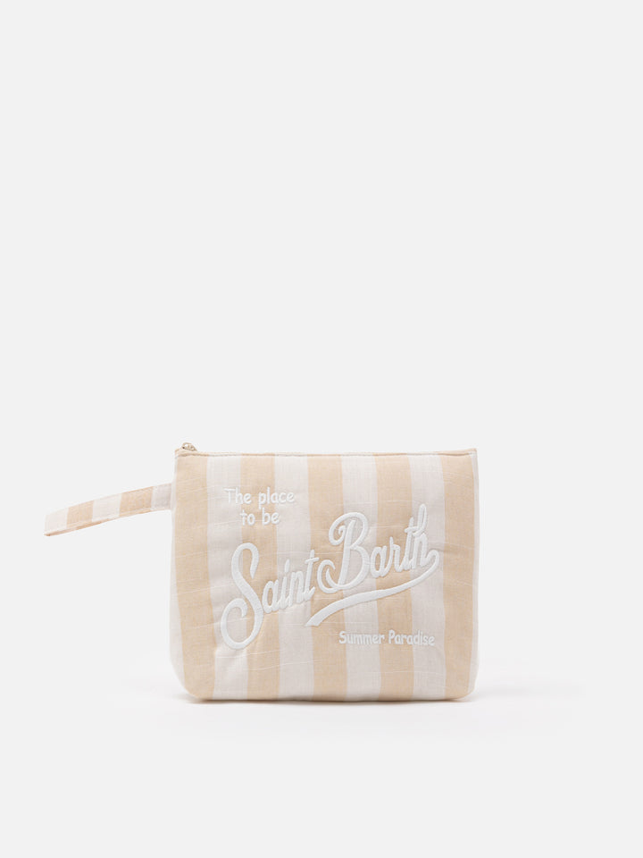 Aline Soft L Pochette aus Baumwollleinen mit Streifenprint