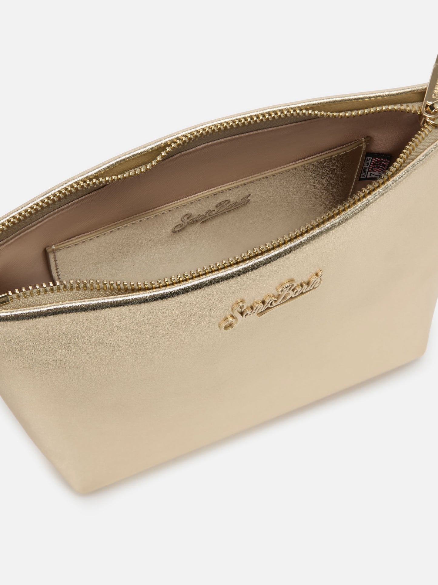 Aline bag in gold laminated leather with metal logo plaque