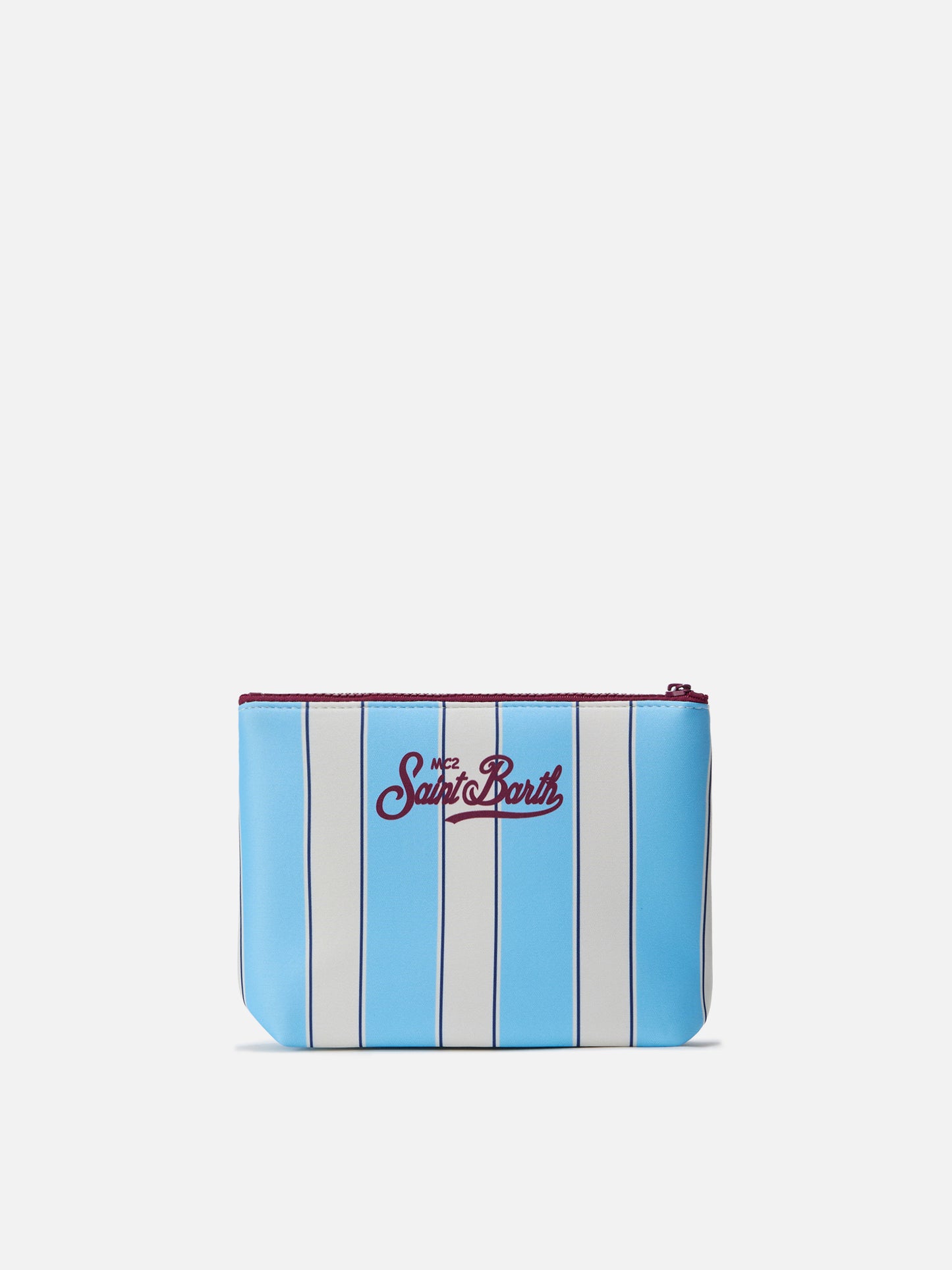 Pochette Aline en scuba à rayures bleu clair avec logo Beach Club