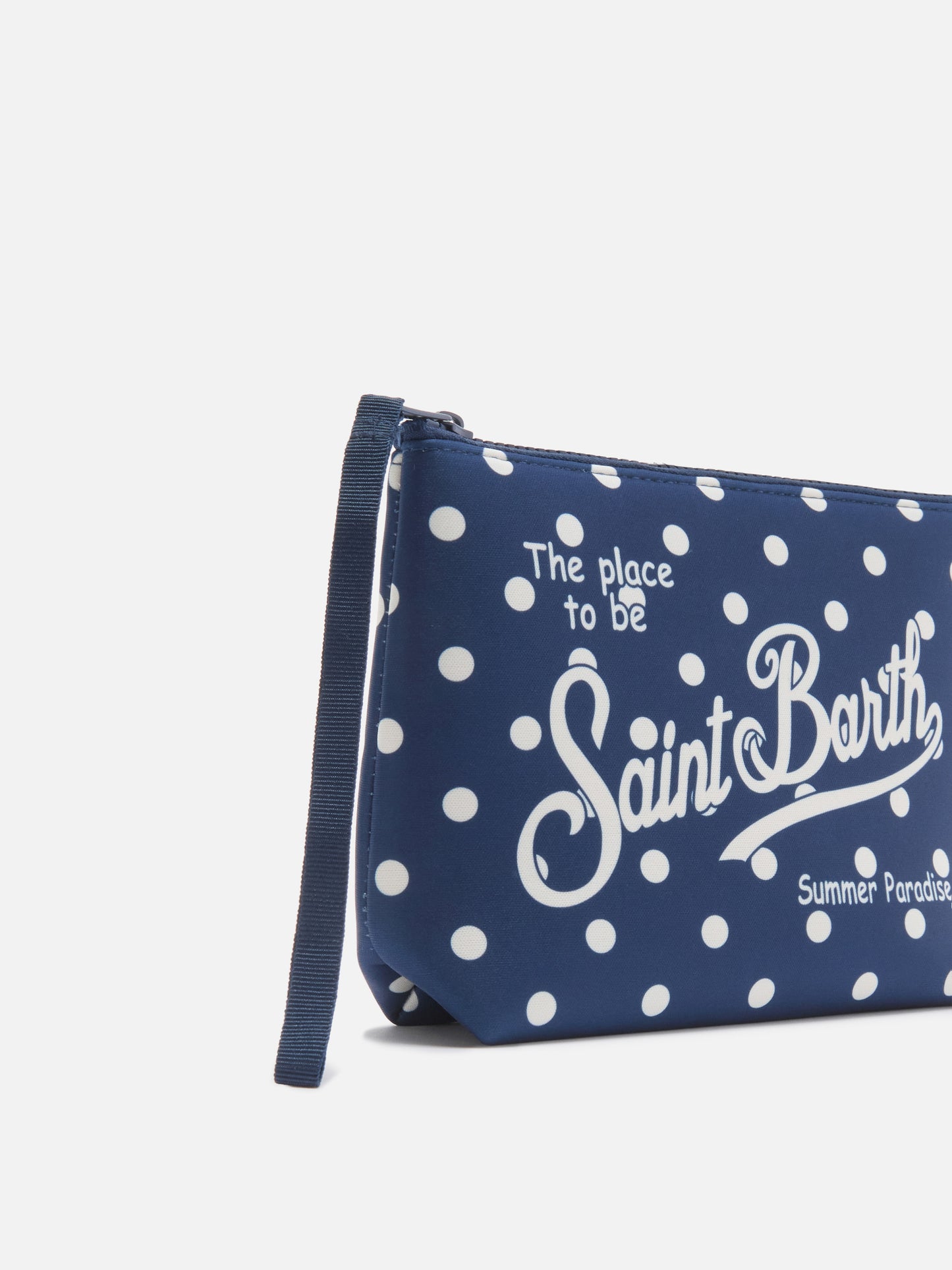 Pochette Aline de scuba con estampado de lunares azules