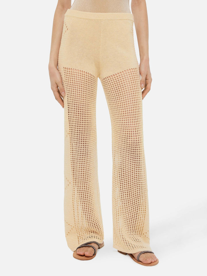 Alva beige gehäkelte Schlaghose