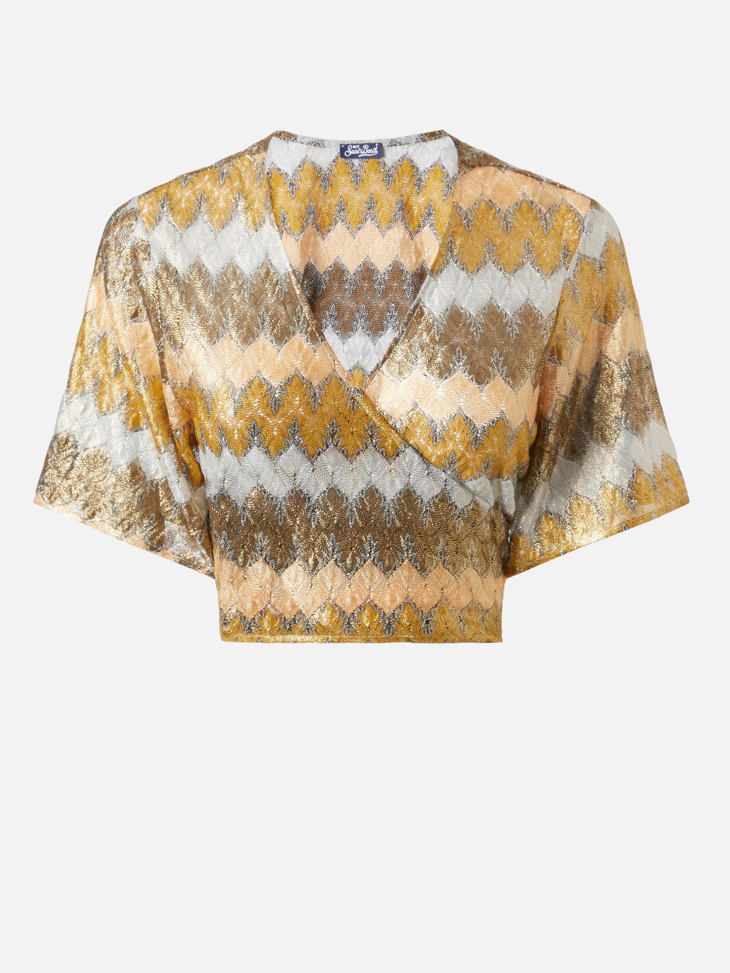 Angelina Bluse mit offenem V-Ausschnitt aus Raschelgewebe