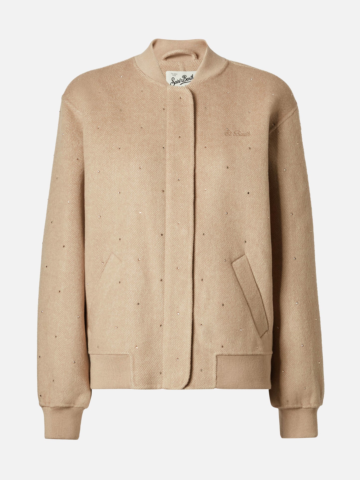 Bomber Adrien in tessuto double a spina di pesce con strass