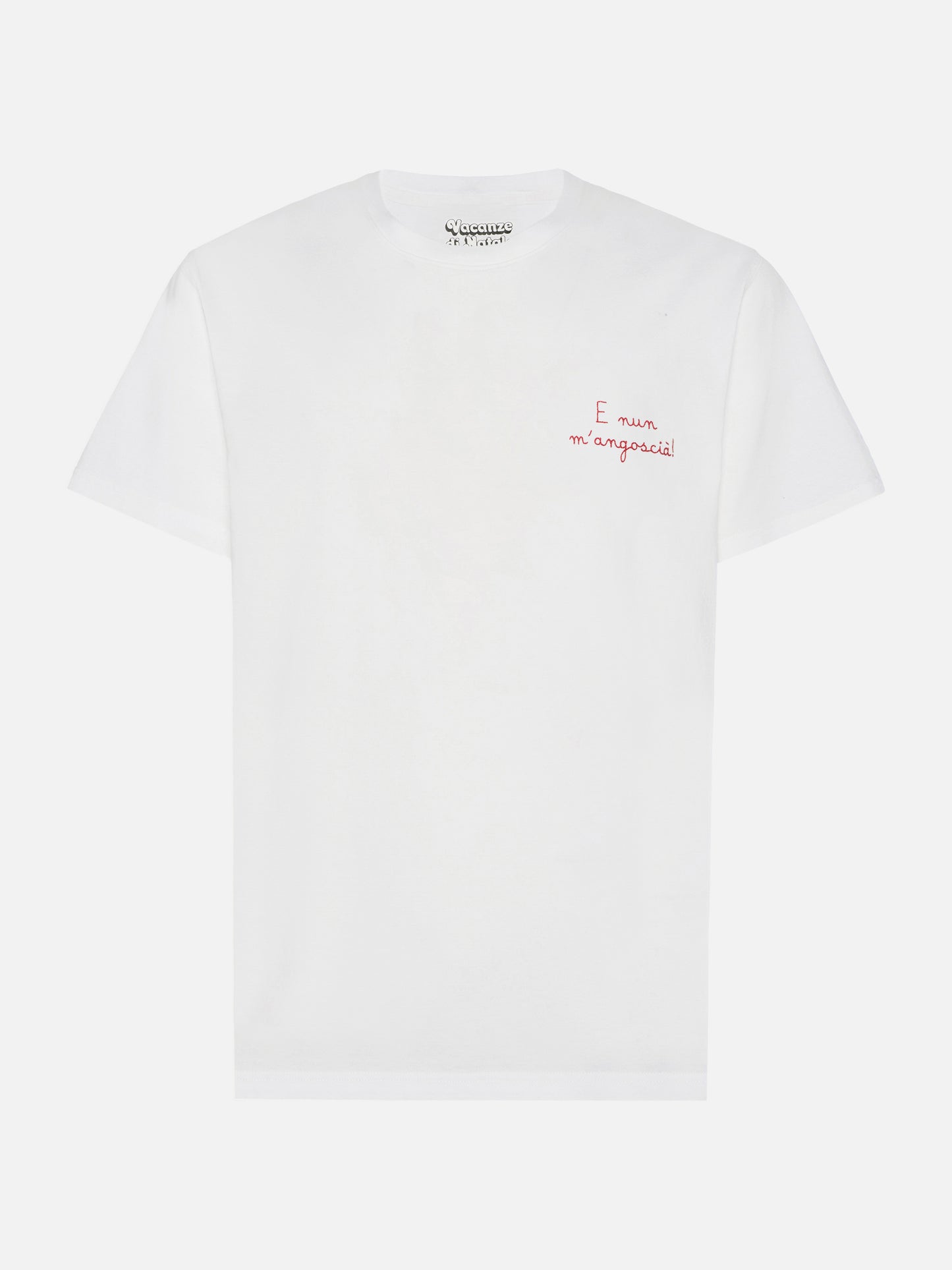 Arnott Warm Winter-Baumwoll-T-Shirt in Weiß mit E nun m'angoscià-Stickerei | VACANZE DI NATALE SPECIAL EDITION
