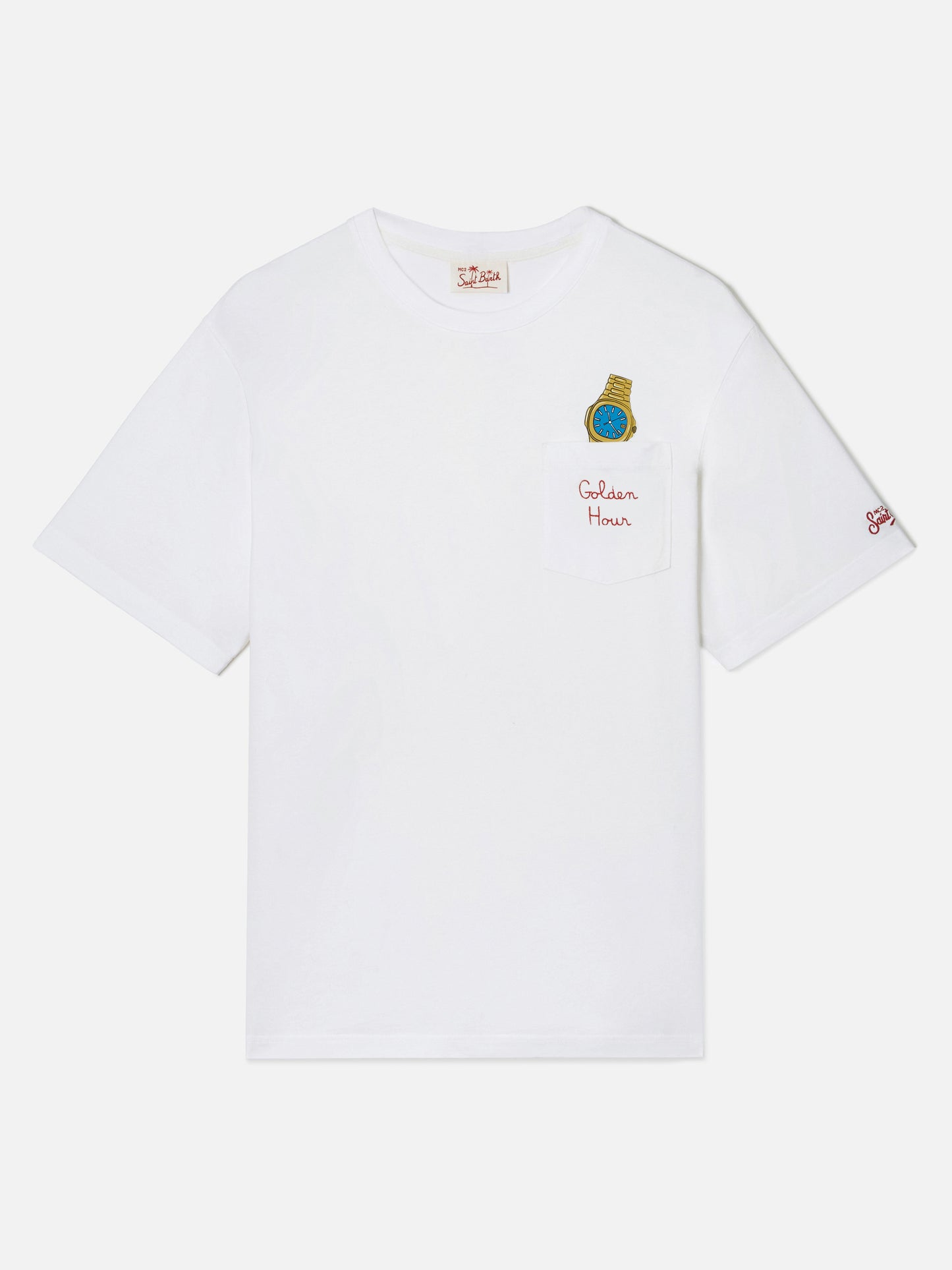 T-shirt Austin blanc avec montre et broderie Golden Hour