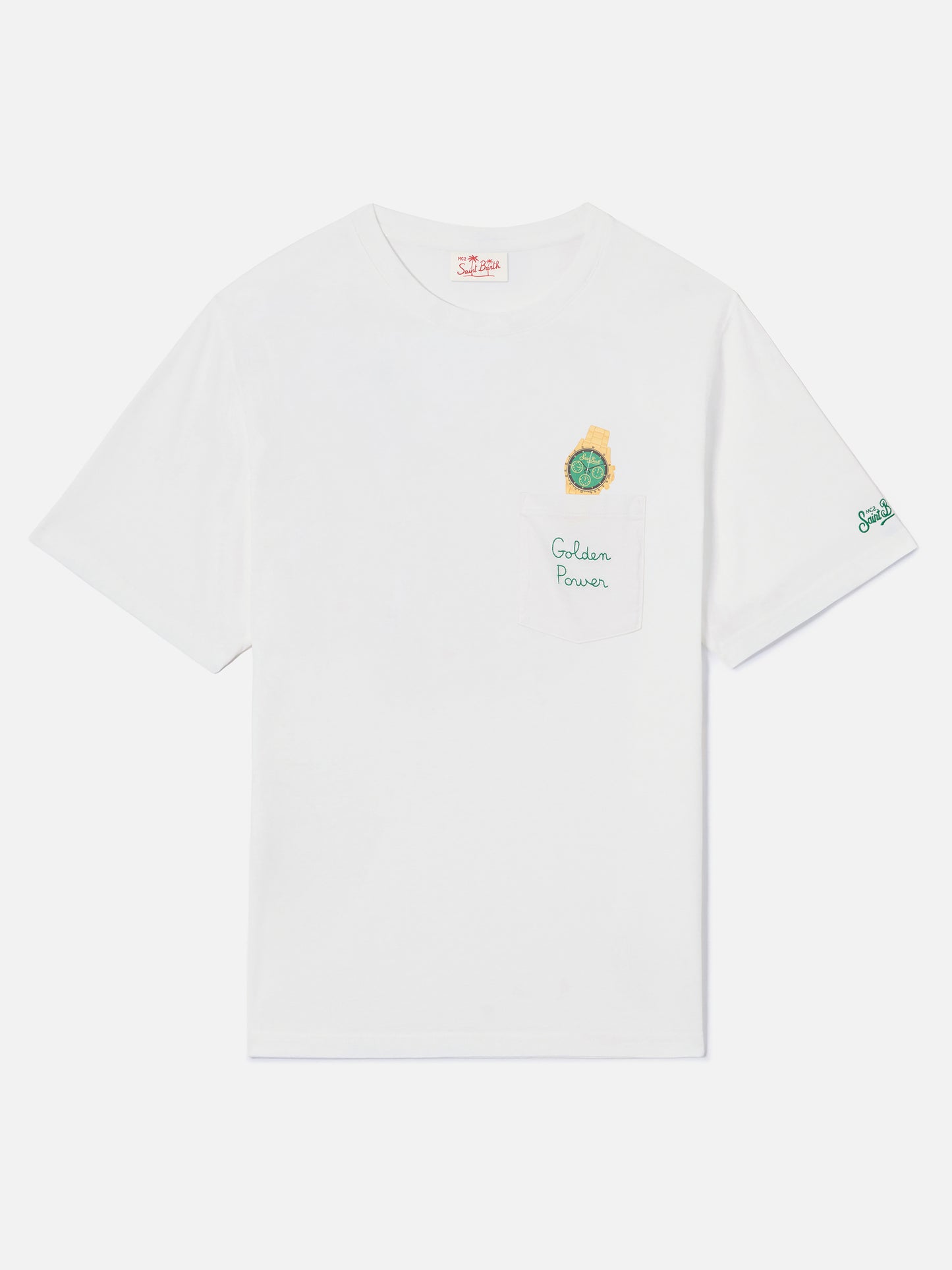 Camiseta Austin blanca con reloj y bordado Golden Power