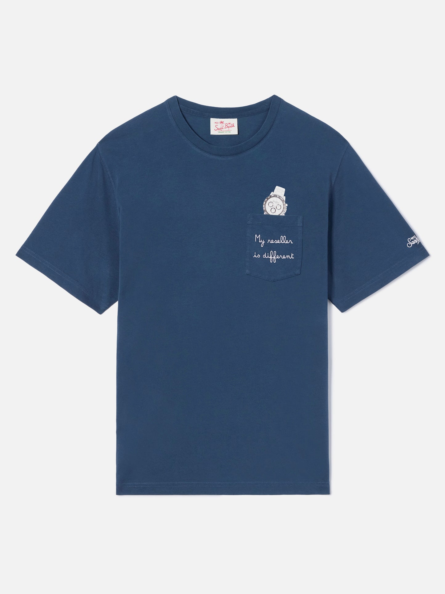 T-shirt Austin blu con orologio e ricamo My Reseller Is Different