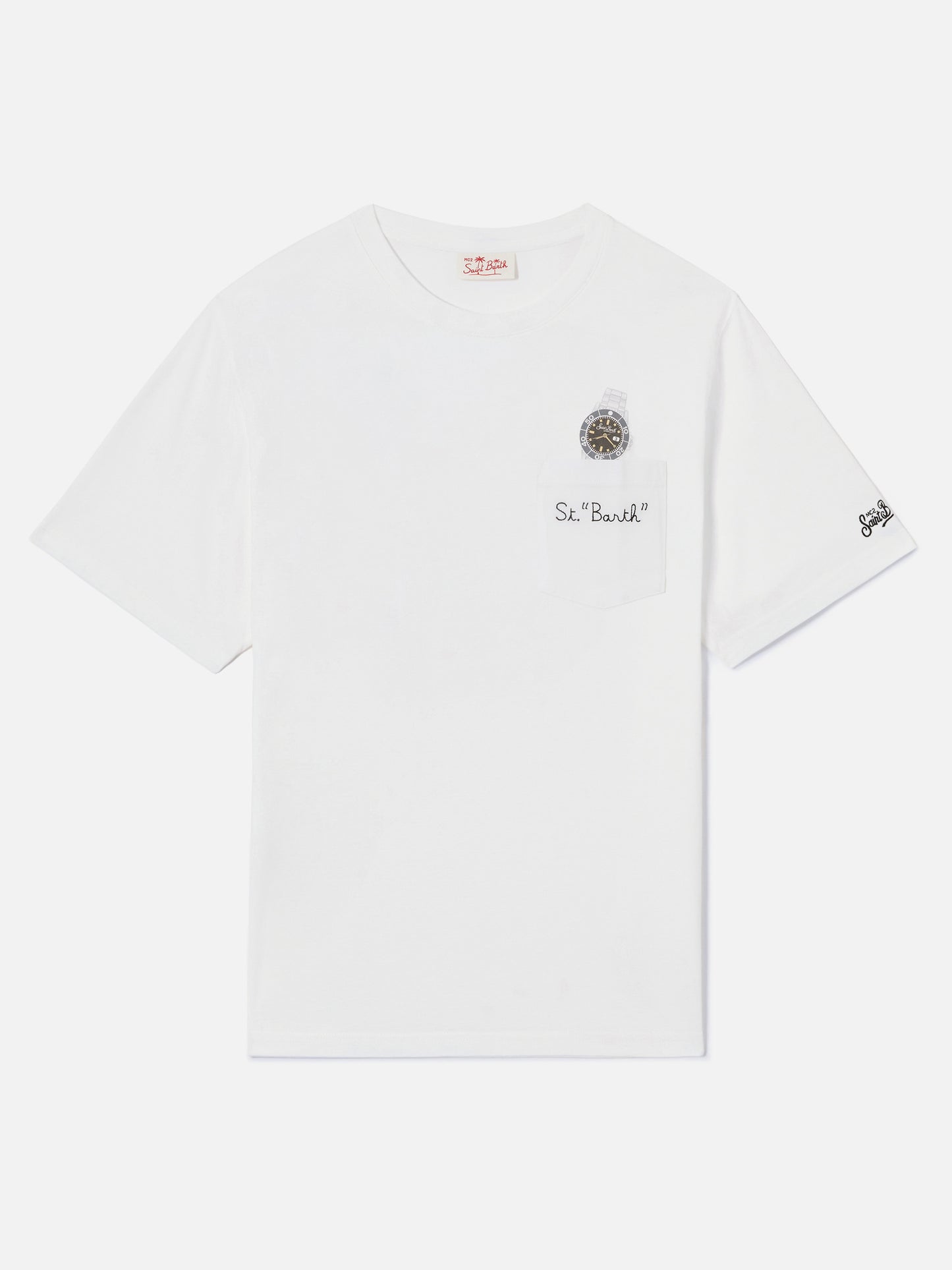 T-shirt Austin blanc avec montre et broderie St. Bart