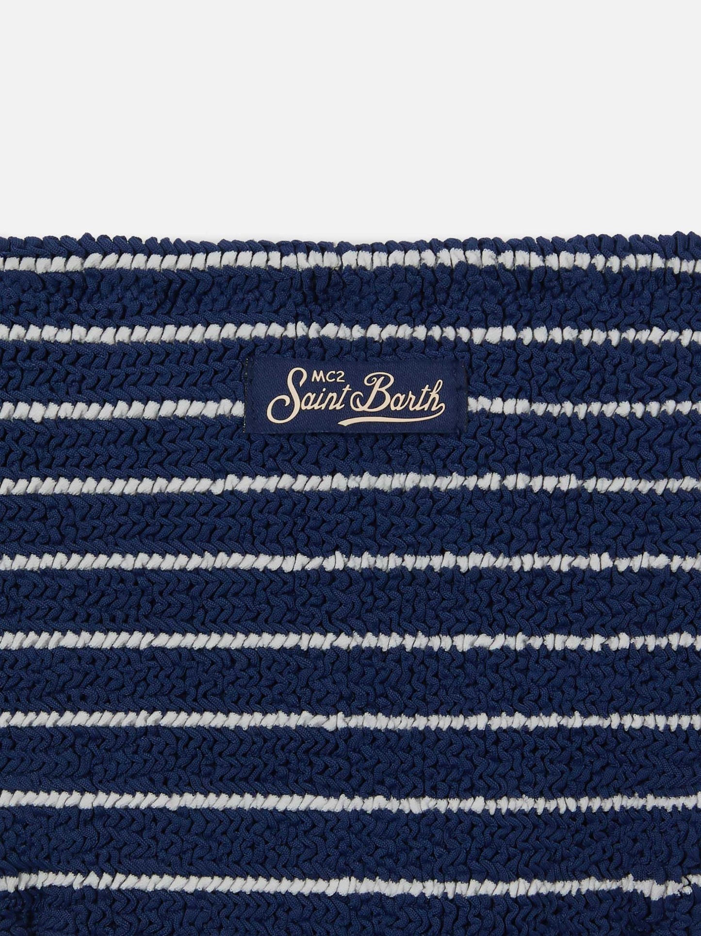 Baker crinkle bikini with navy stripes