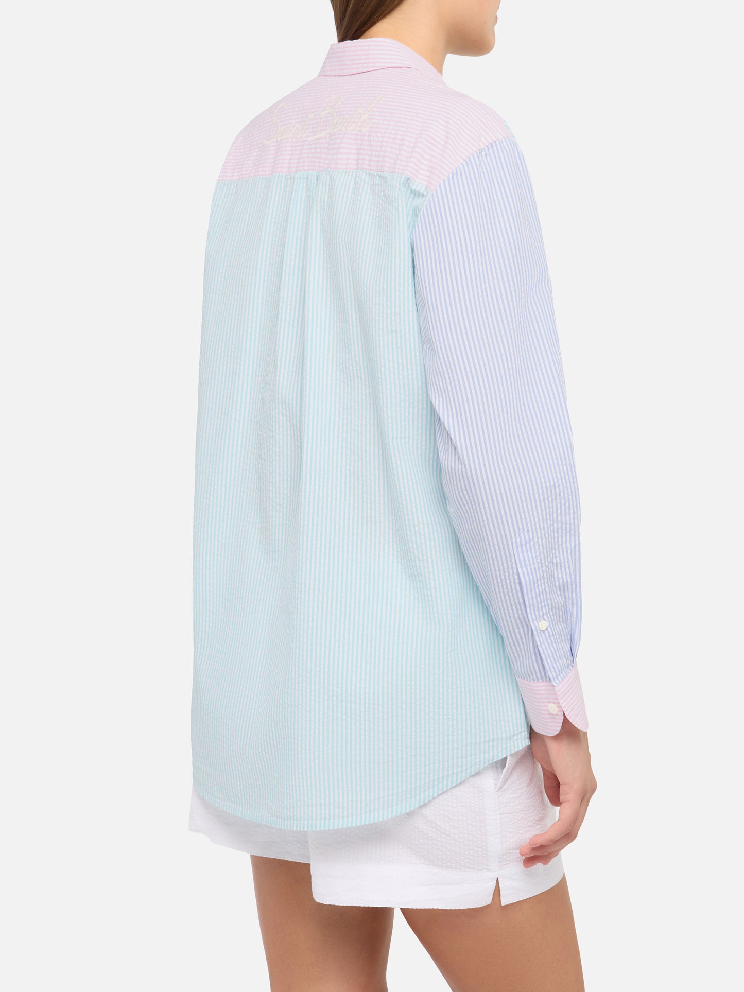 Brigitte Seersucker-Hemd mit Streifendruck und Saint Barth-Stickerei