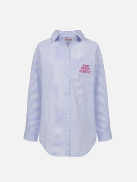 Girl striped print seersucker over shirt Mini Brigitte - MC2 Saint Barth