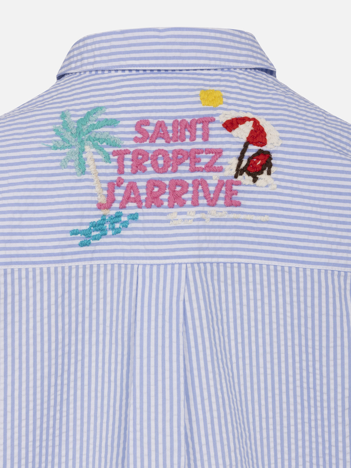 Girl striped print seersucker over shirt Mini Brigitte - MC2 Saint Barth