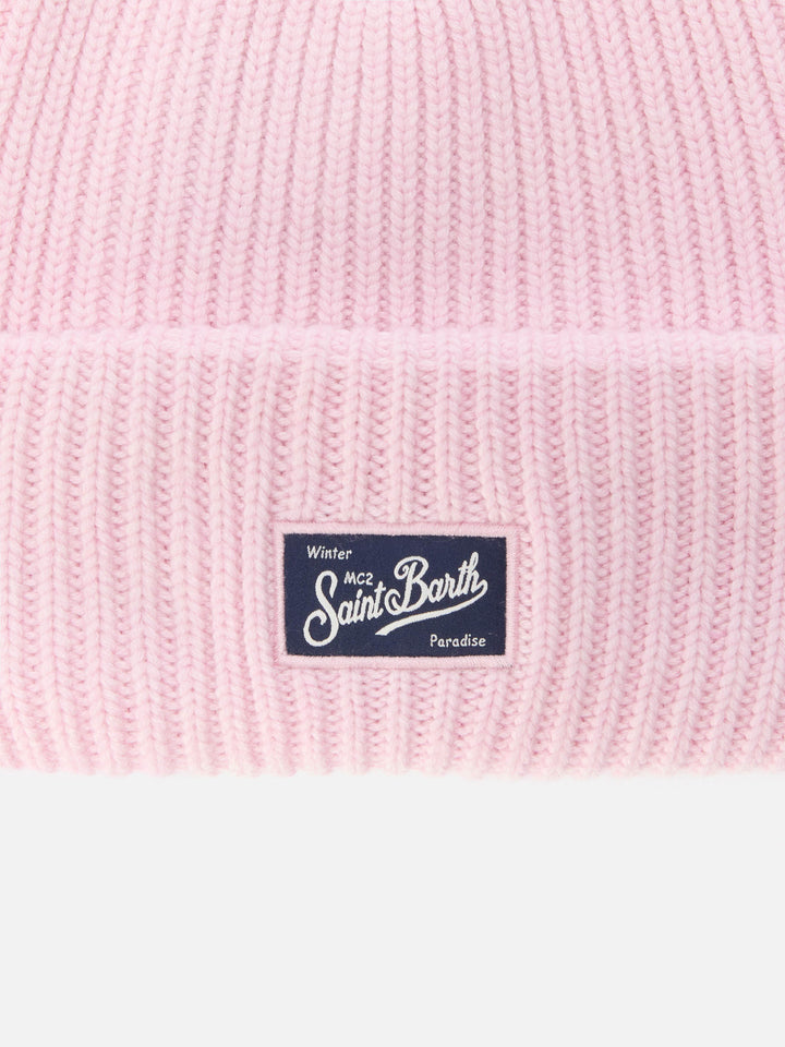 Berretto Berry W a coste in misto cashmere rosa