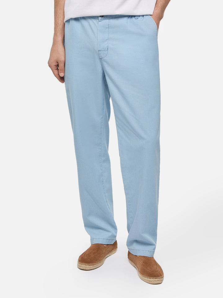 Calais denim blue chambray pants with drawstring