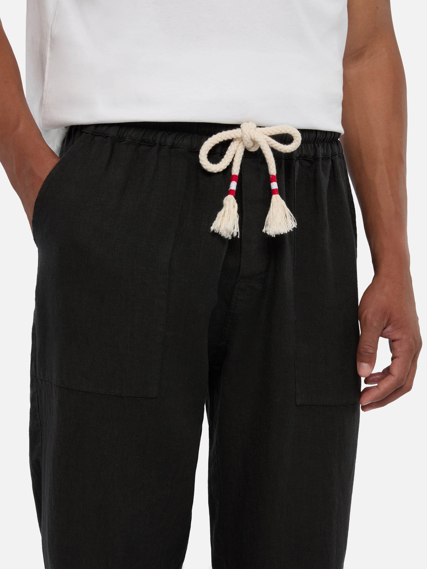 Schwarze Leinenhose Calais mit Kordelzug