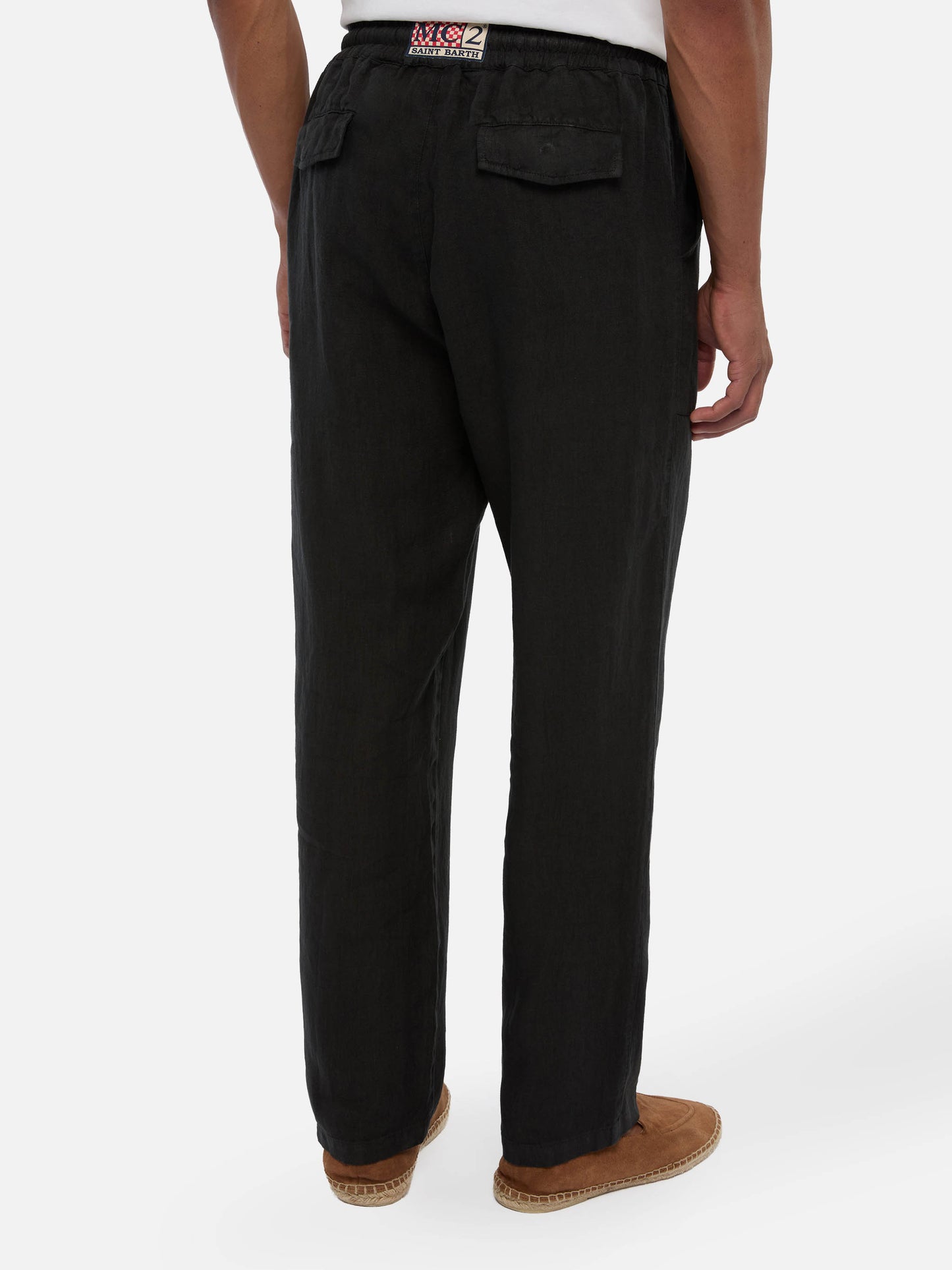 Schwarze Leinenhose Calais mit Kordelzug