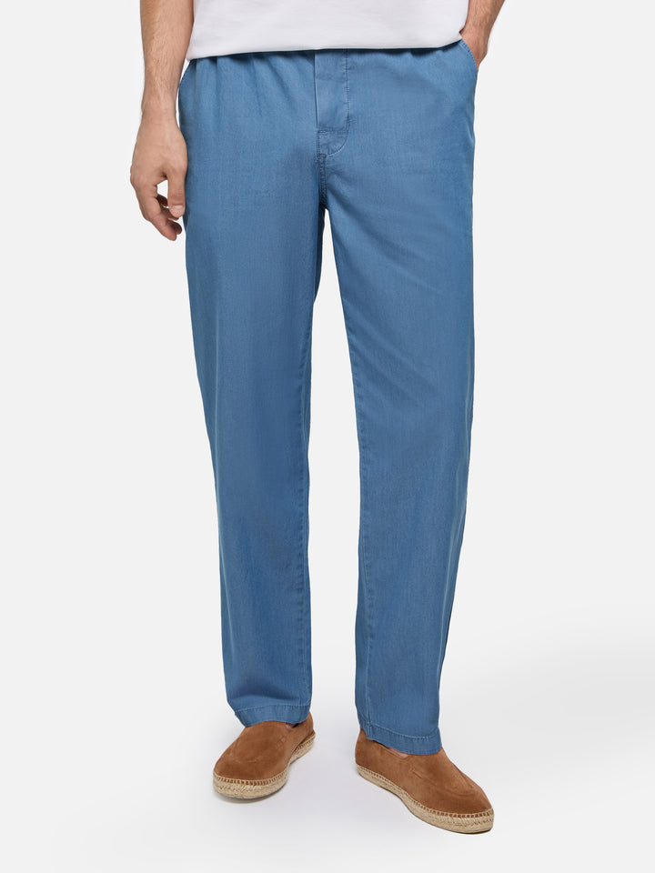 Calais Denim-Chambray-Hose in Blau mit Kordelzug