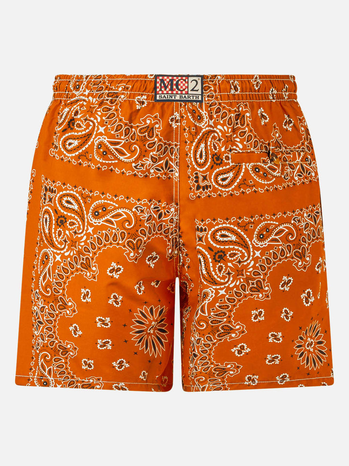 Man swim shorts with orange bandanna print - MC2 Saint Barth