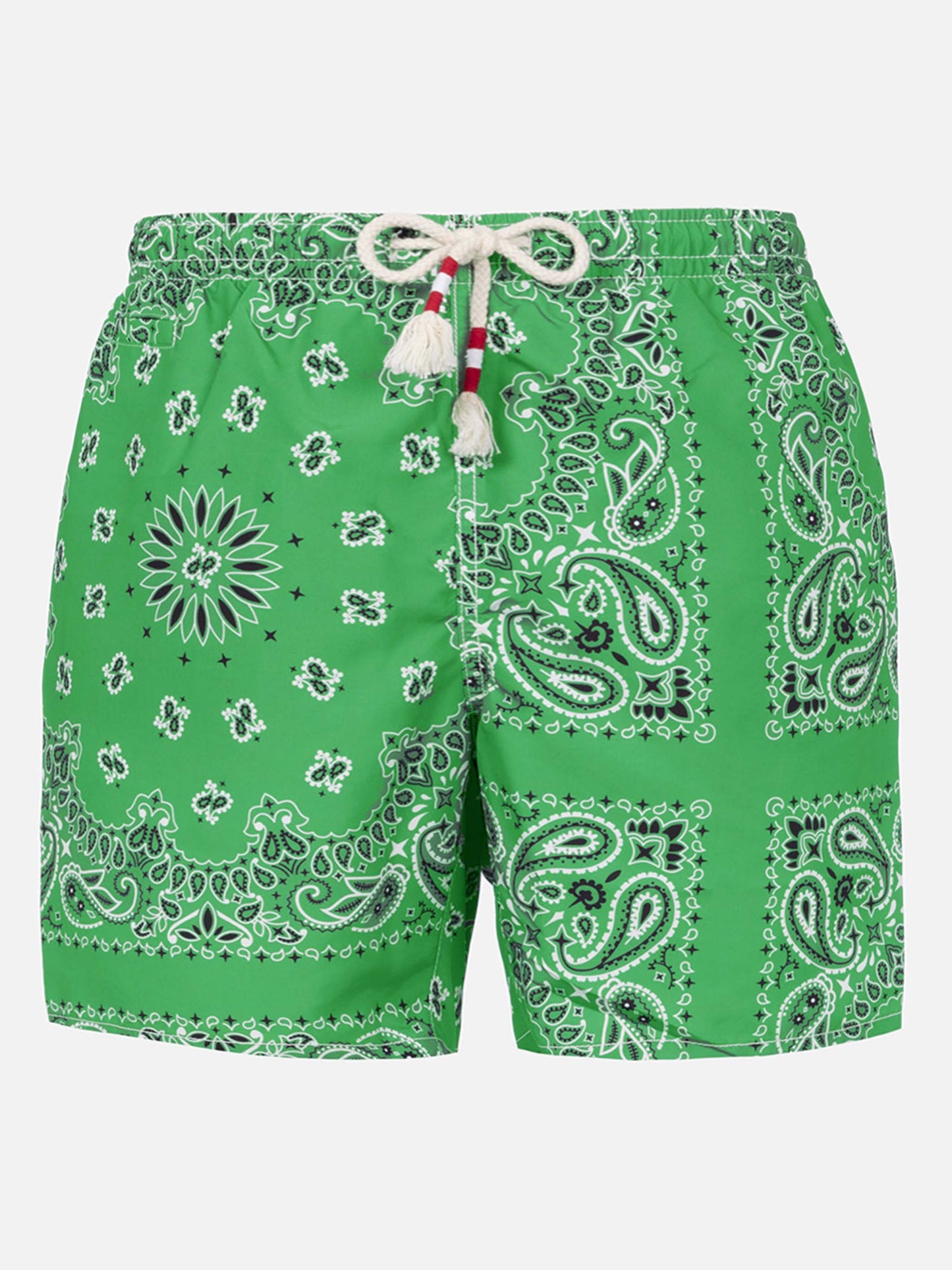 Man swim shorts with green bandanna print