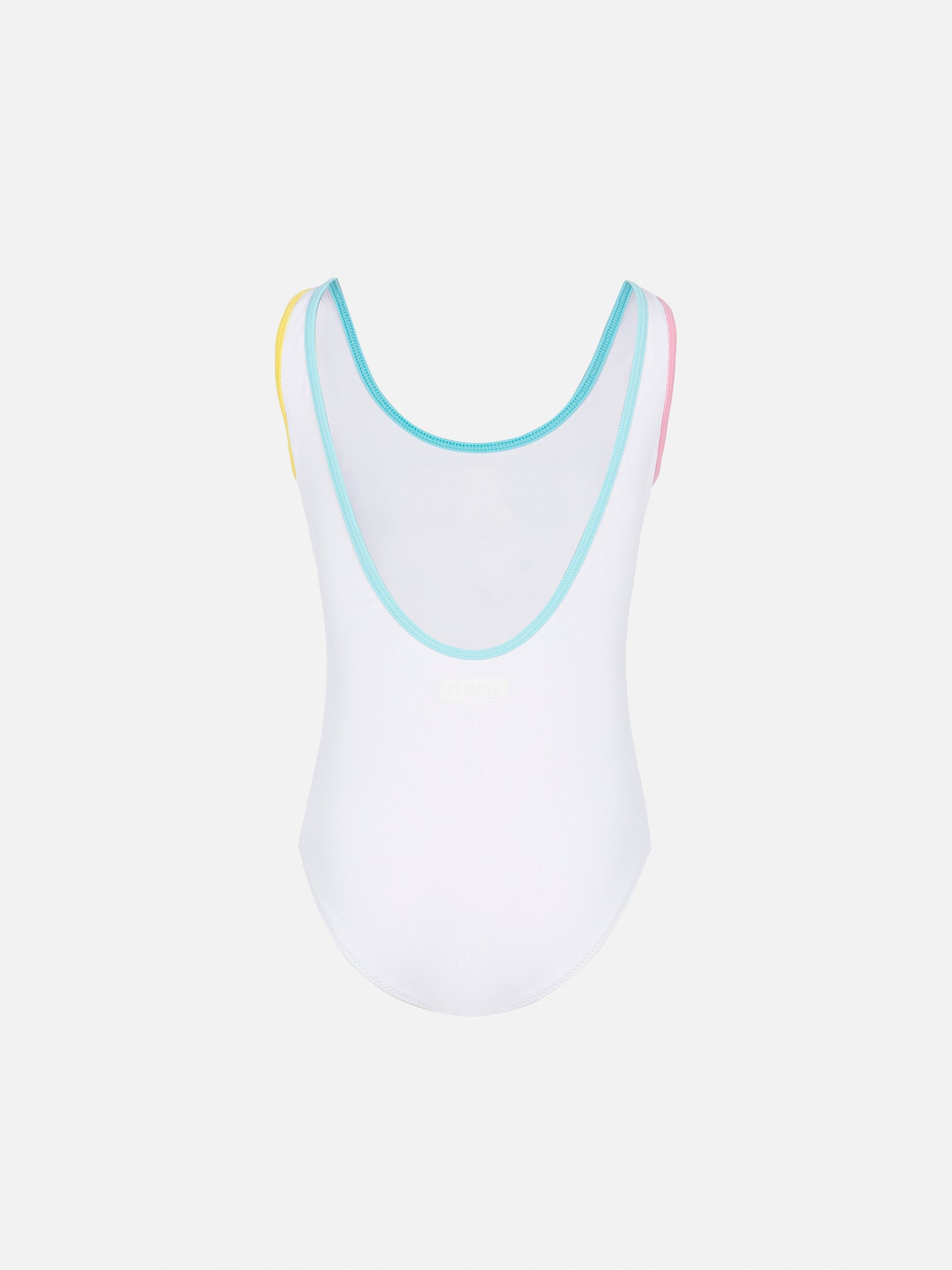 Cara white ribbed one-piece swimsuit with multicolor logo patch - MC2 Saint Barth