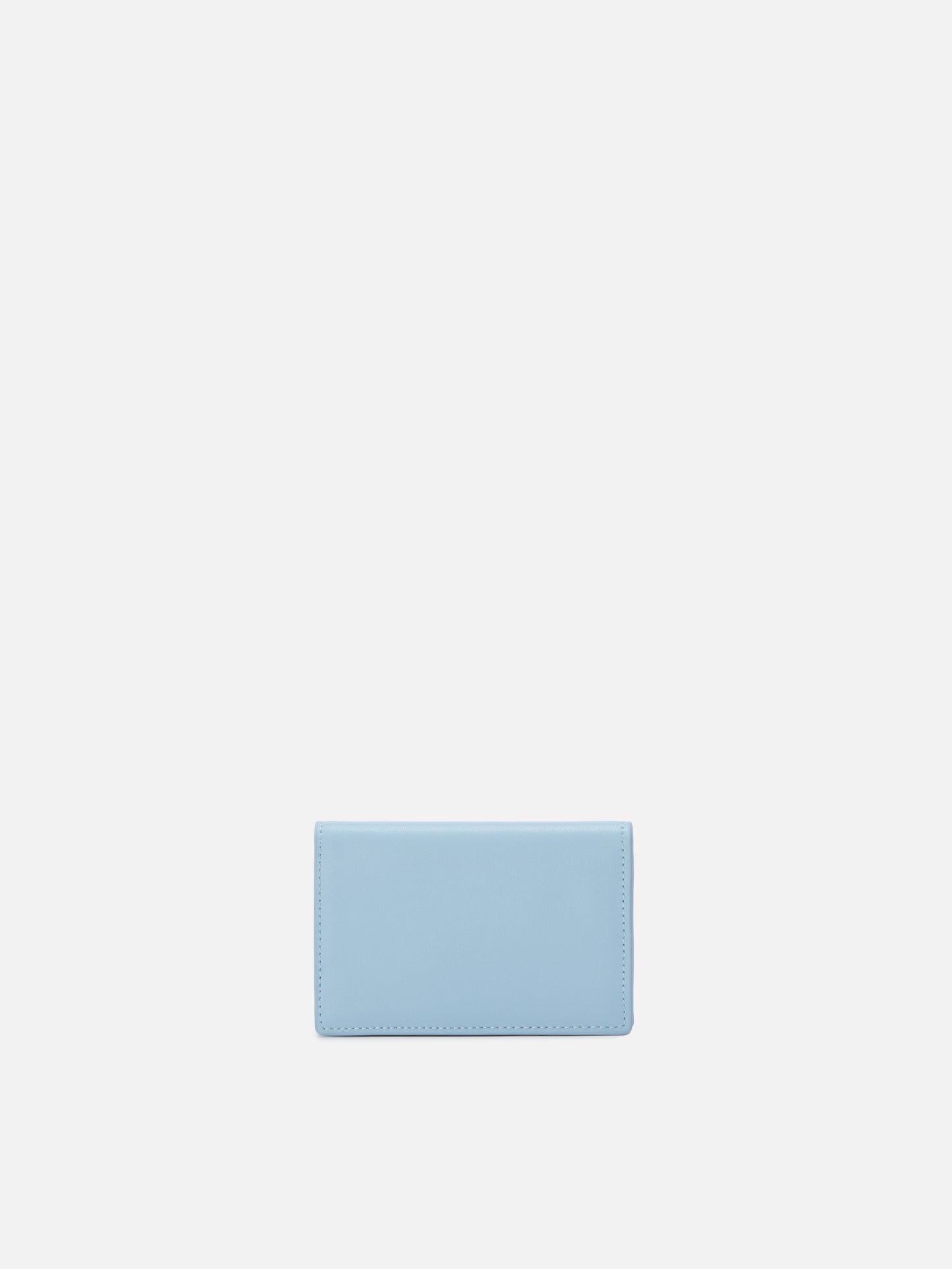 Light blue smooth leather card holder with metal logo