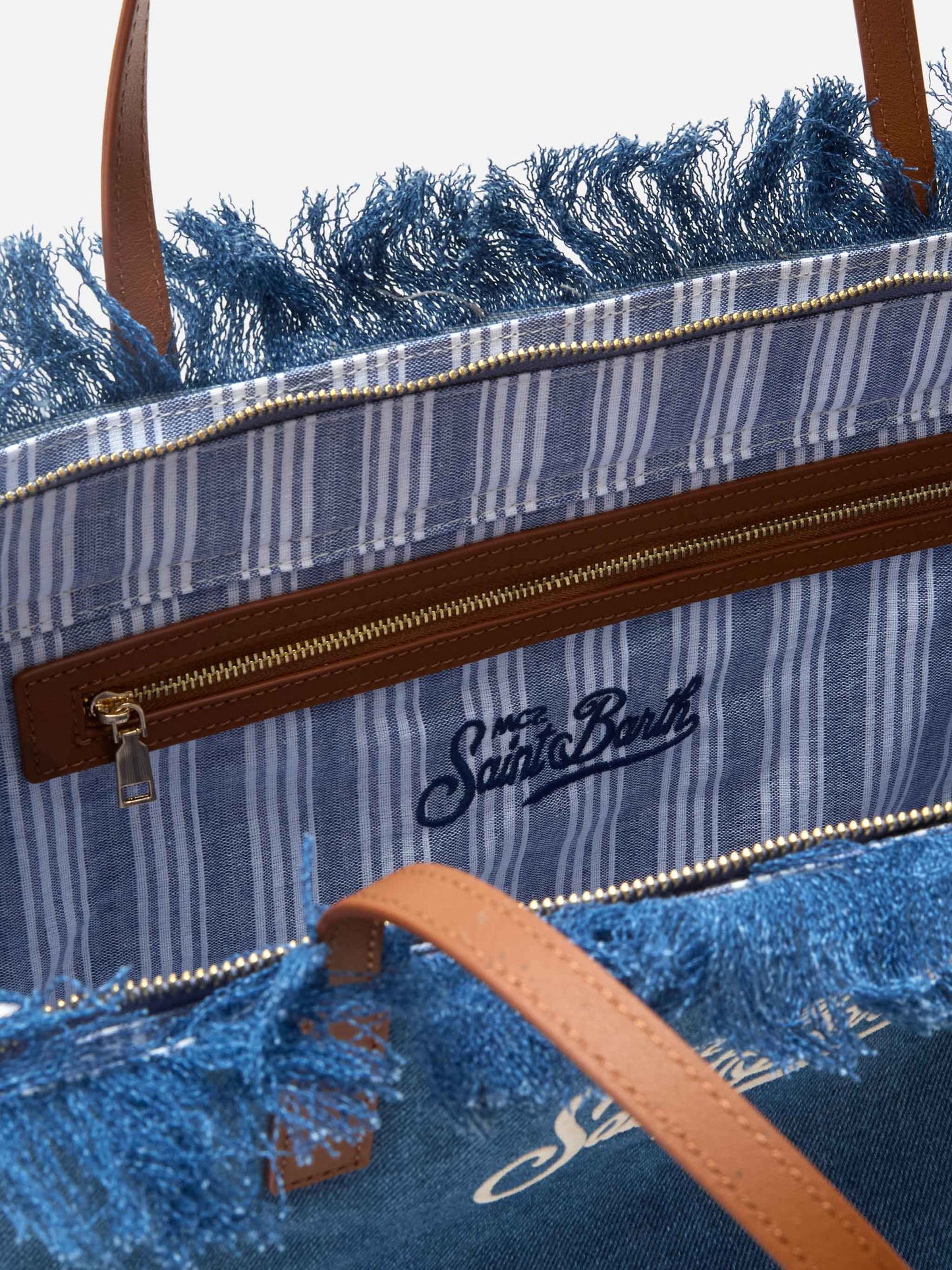 Sac City Regular en tissu denim avec franges