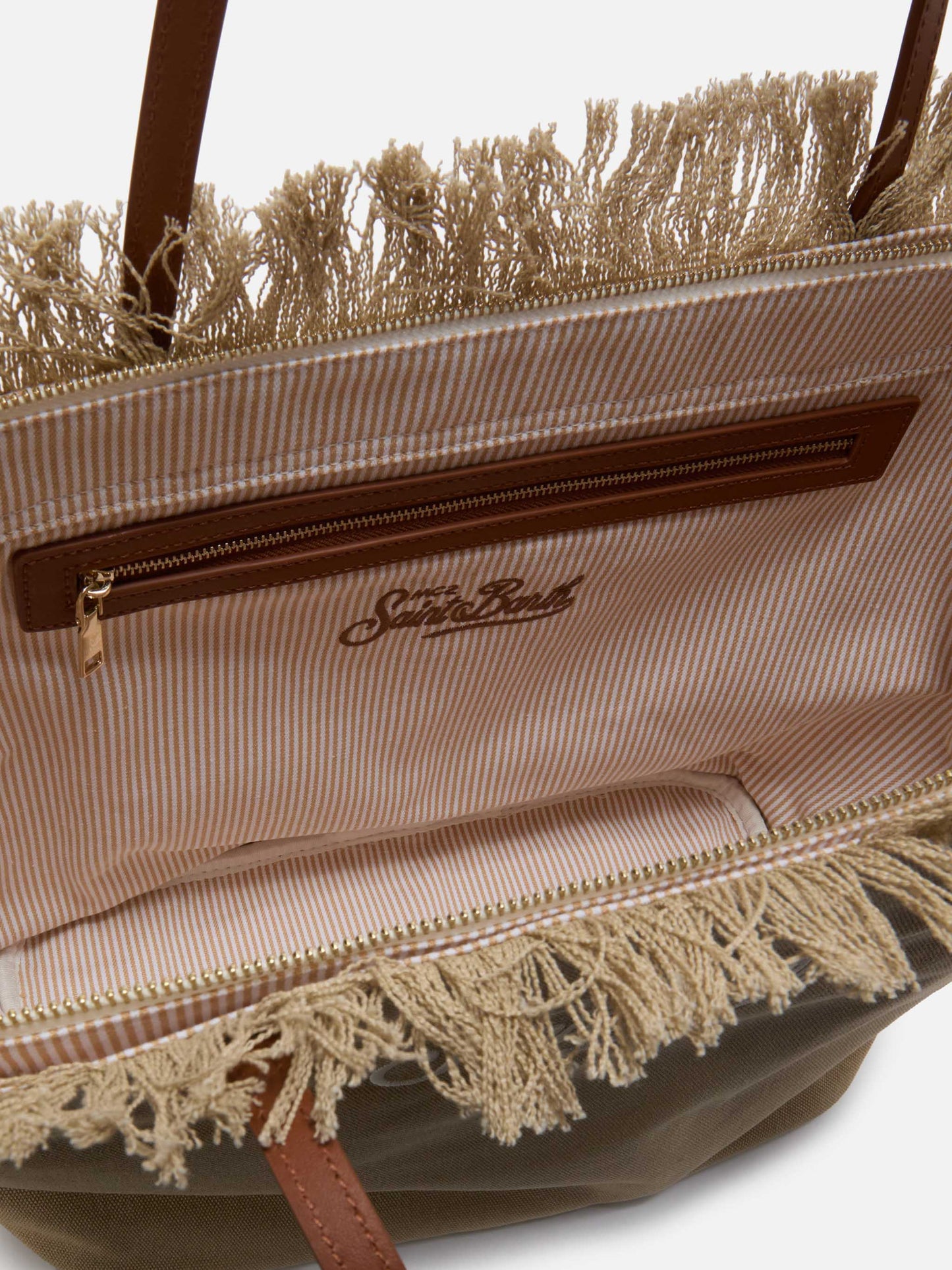 Beige regular City canvas bag with fringes