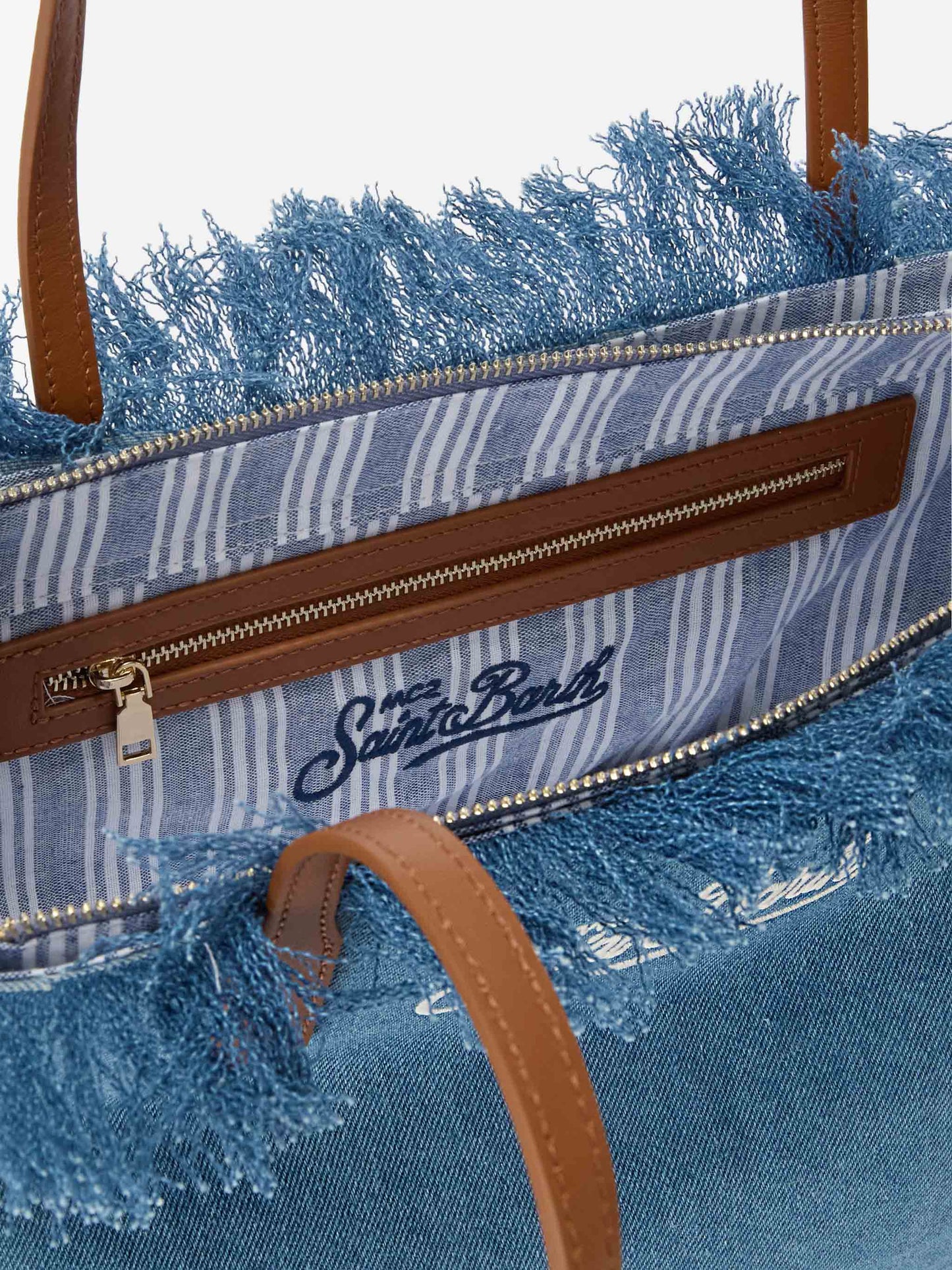 Bolso shopper Medium City en tejido denim con flecos