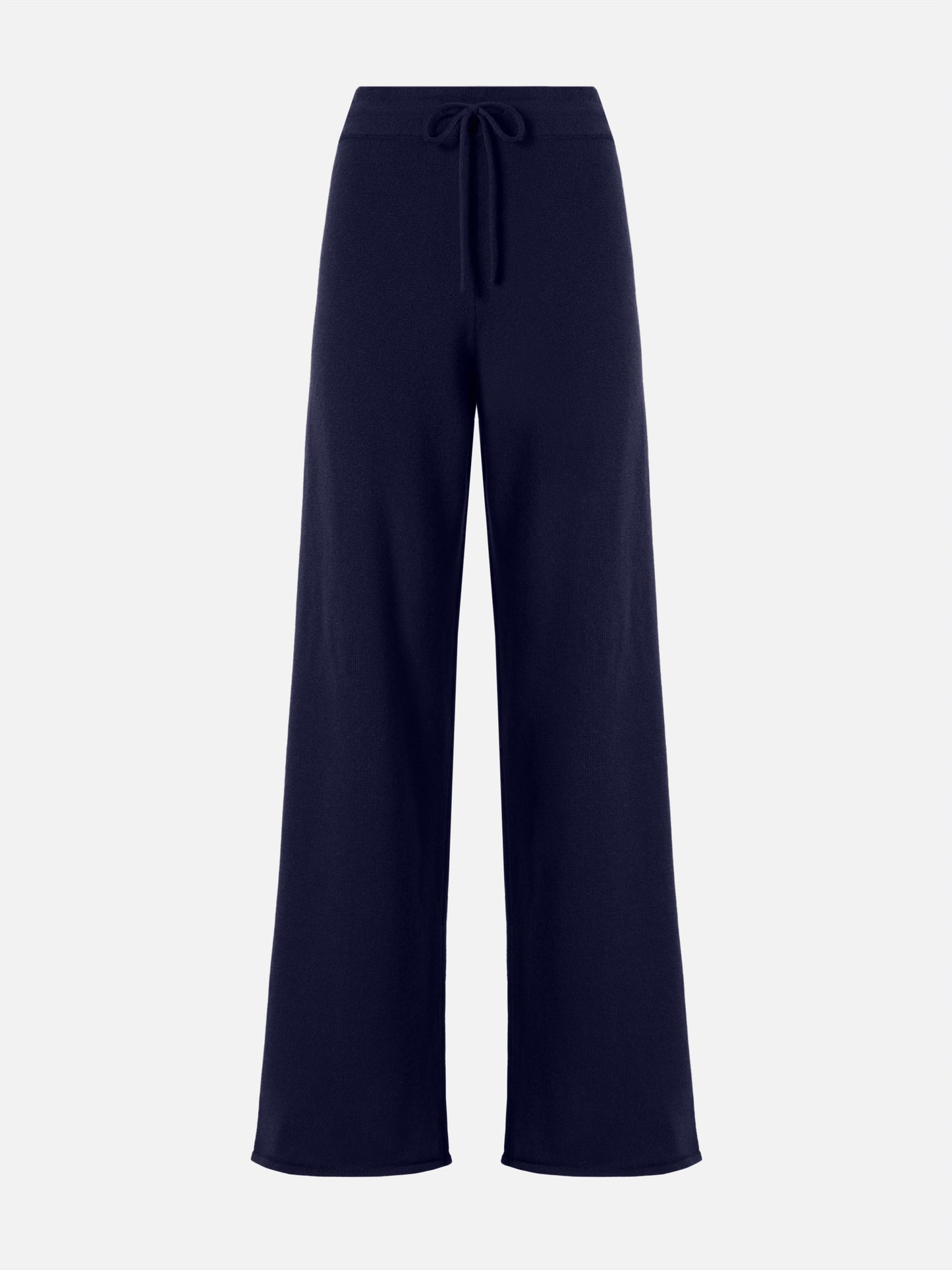 Pantaloni palazzo Cambon in pura lana blu notte a vita alta con coulisse